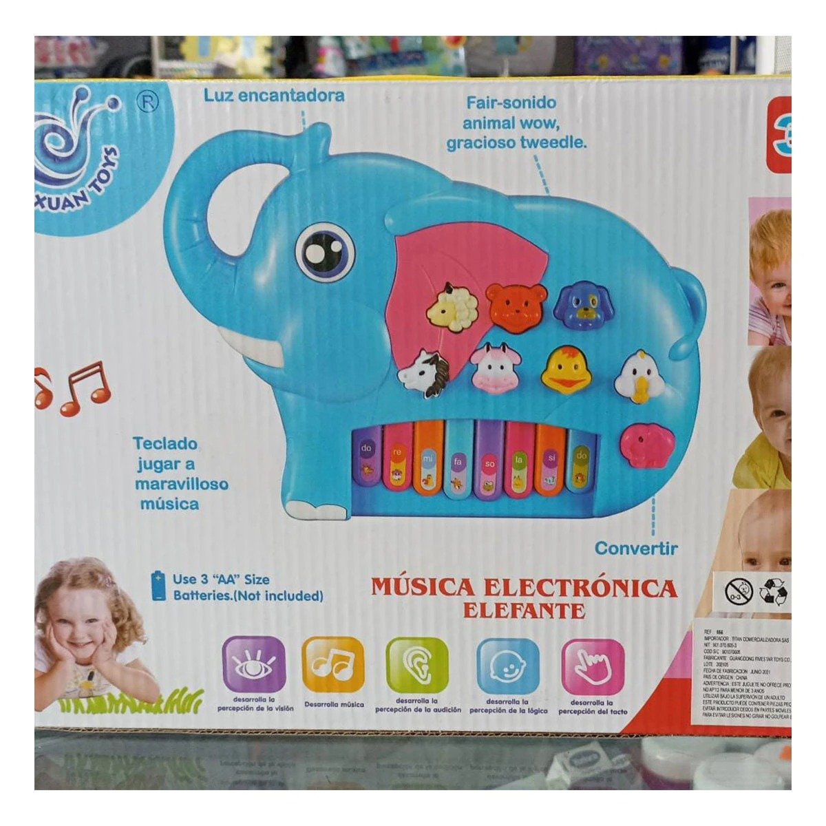 PACK6 AUDIBLE ELEFANTE MUSICAL DIDACTICO EN CAJA CON MELODIAS PARA HOGAR Y+PAPEL REGALO - 2