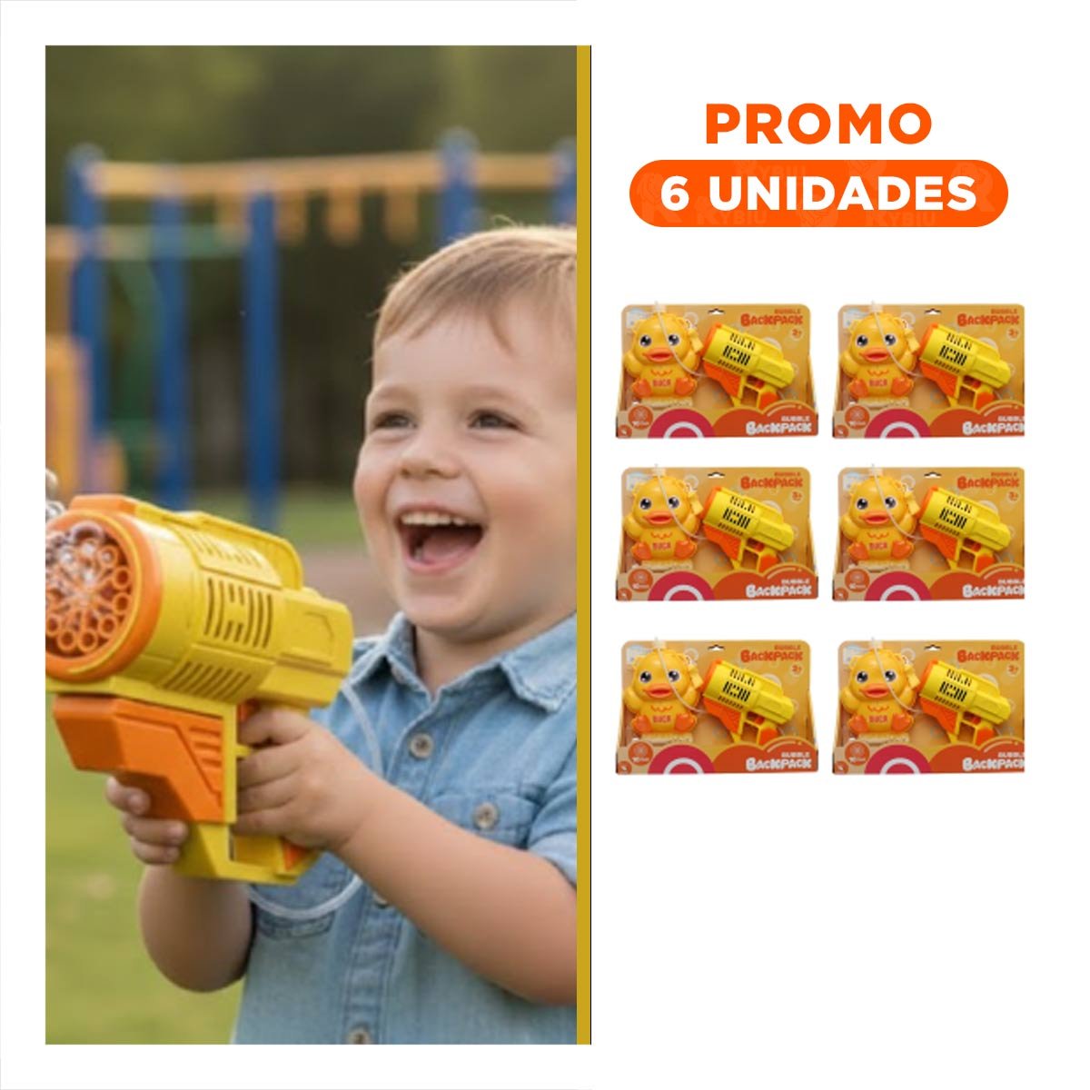 PACK6 ACTIVIDAD DE BURBUJAS CON MOCHILA PORTATIL PATO AMARILLO PARA DIVERSION EXTERIOR - 1