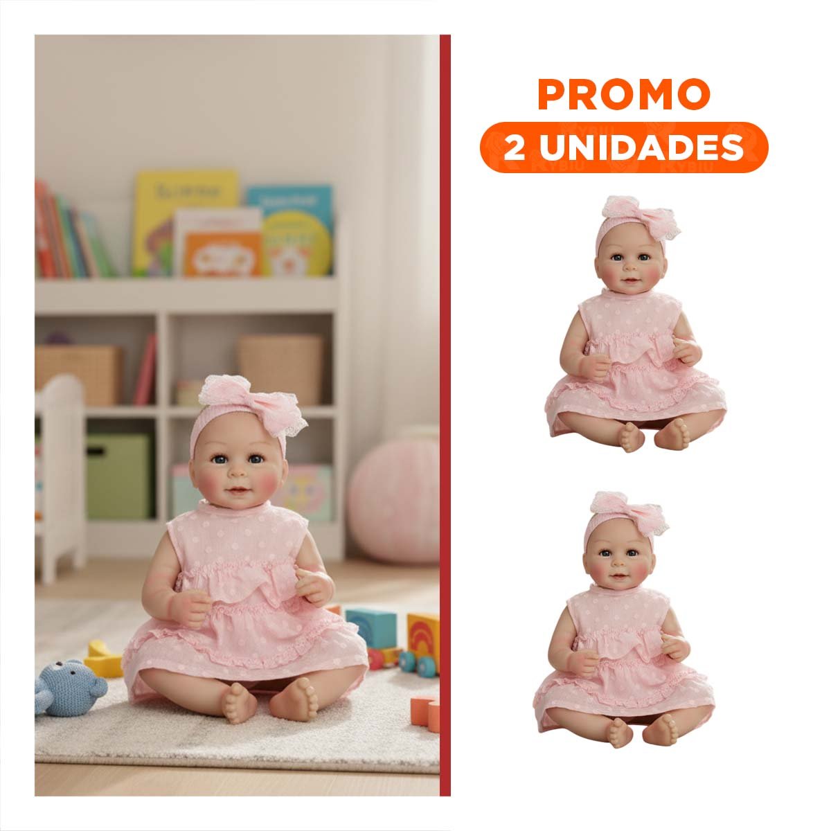 PACK2 FIGURA CLASICA REALISTA CON VESTIDO ROSADO VUELOS Y VINCHA PUNTITOS ESTILO TIERNO - 1