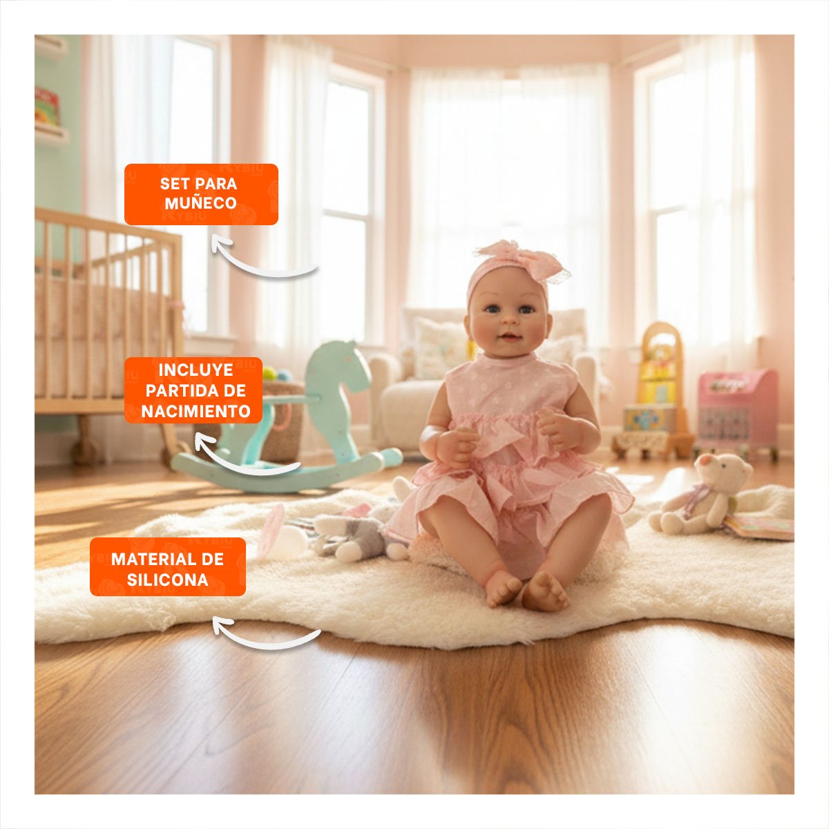 PACK2 FIGURA CLASICA REALISTA CON VESTIDO ROSADO VUELOS Y VINCHA PUNTITOS ESTILO TIERNO - 5