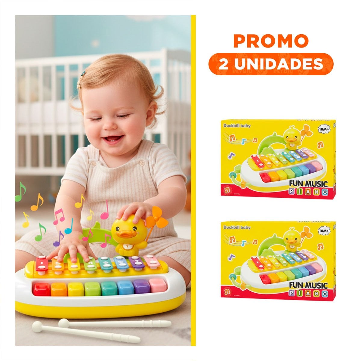 PACK2 BASE MUSICAL XILOFONO CON FIGURA DE PATO PARA RITMO Y SONIDO - 1