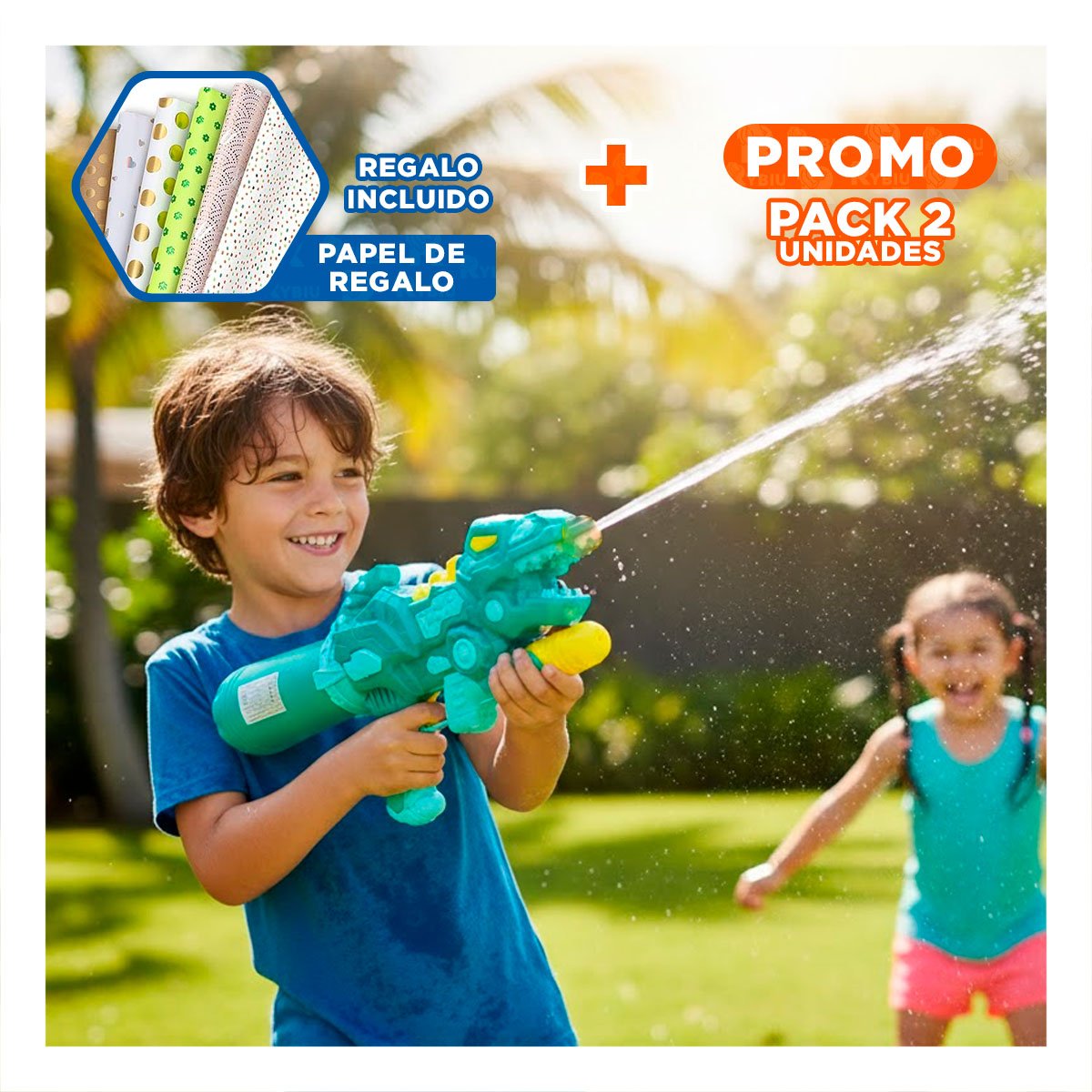 PACK2 DIFUSOR LUDICO DINOSAURIO VERDE PARA DIVERSION FAMILIAR EN VERANO Y+PAPEL REGALO - 1