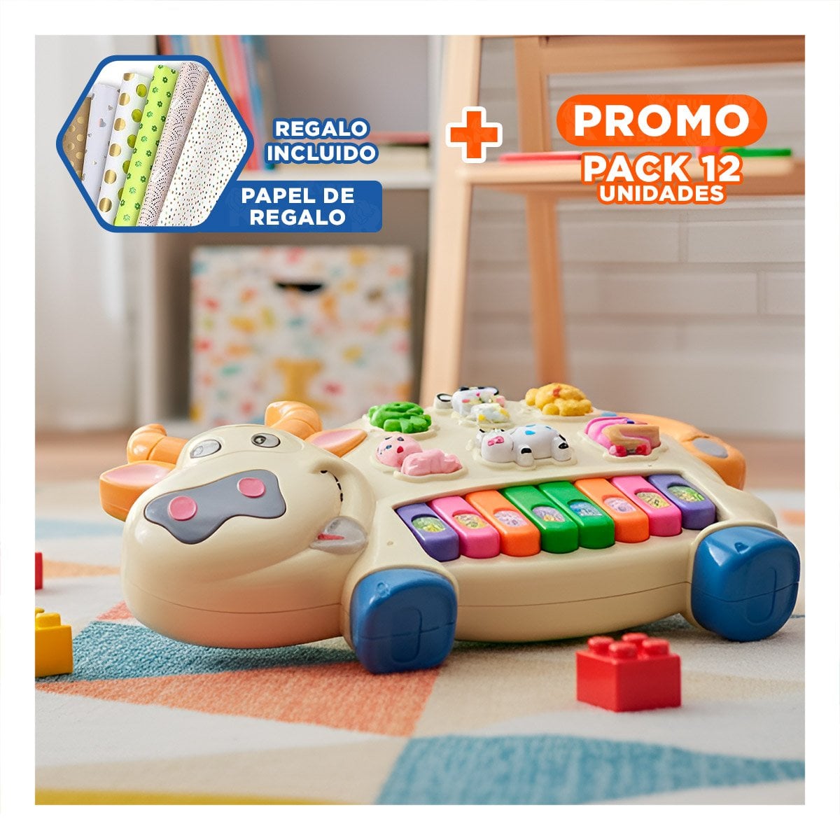 PACK12 SISTEMA INTERACTIVO VACA CON ANIMALES Y NUMEROS PARA JUEGO EDUCATIVO Y+PAPEL REGALO - 1