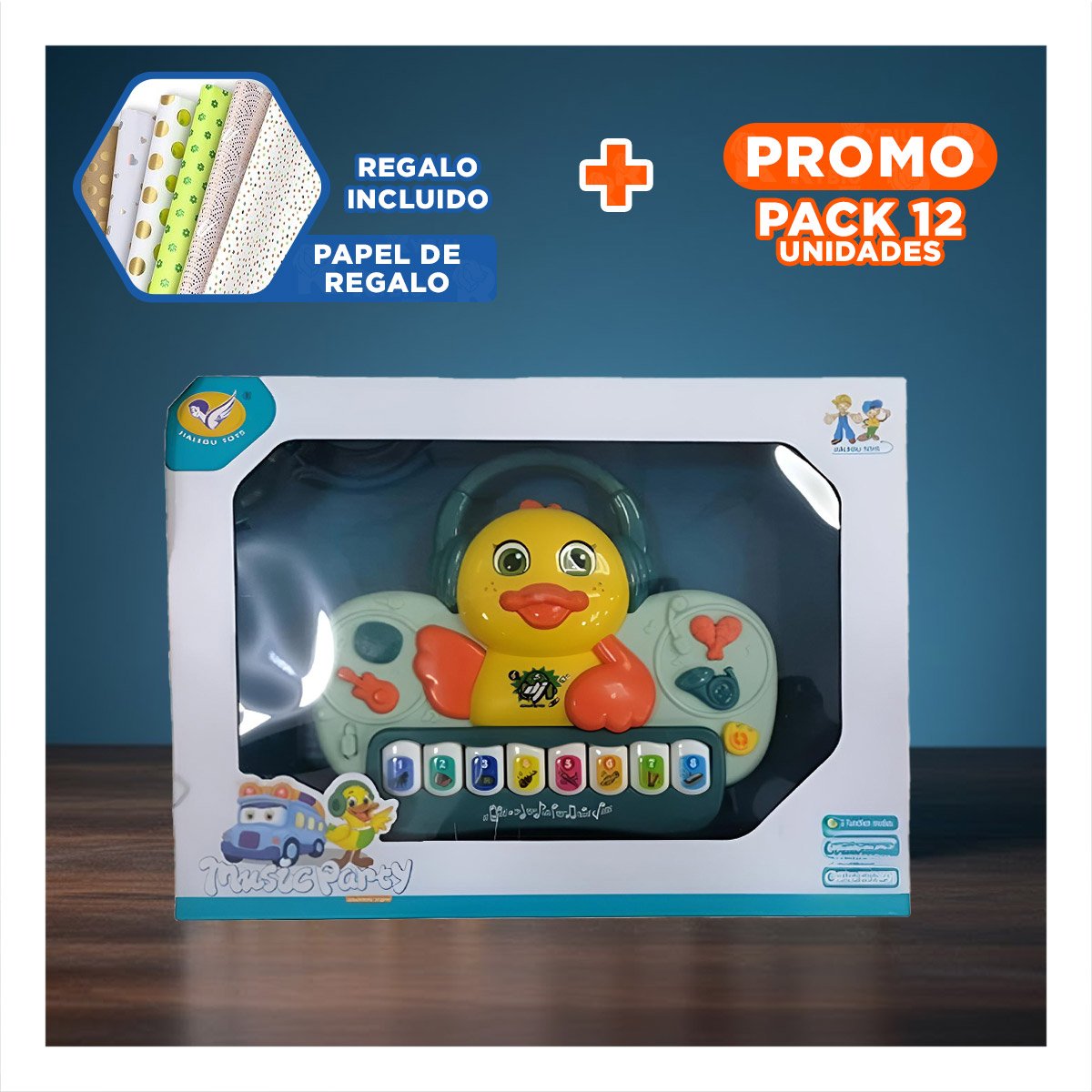 PACK12 MUSICAL DE PATO CON SONIDO SUAVE Y TECLAS PARA JUEGO VERDE Y+PAPEL REGALO - 1