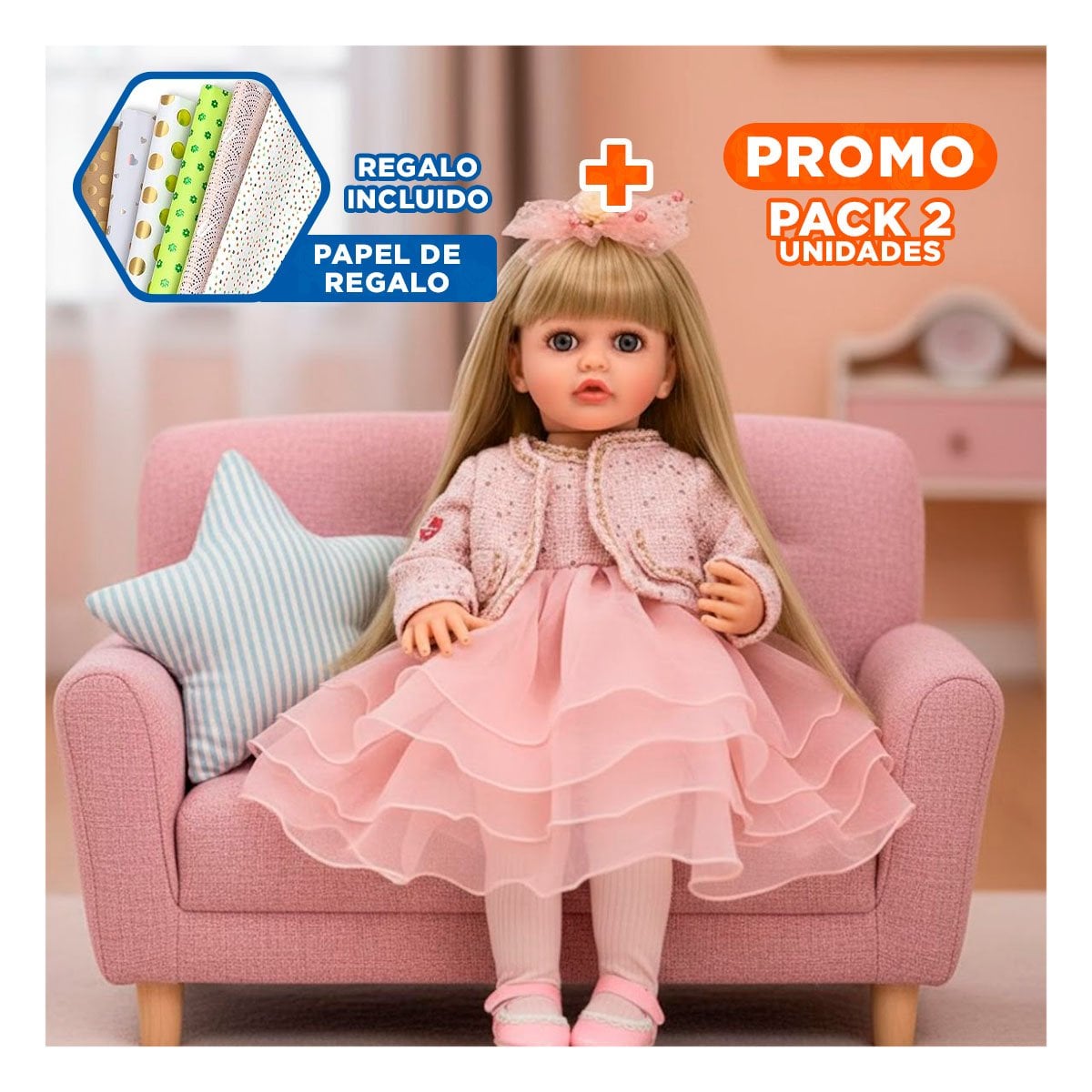 PACK2 FIGURA YESSY CON ROPA ROSADA INFANTIL PENSADA PARA JUEGO Y FANTASIA Y+PAPEL REGALO - 1