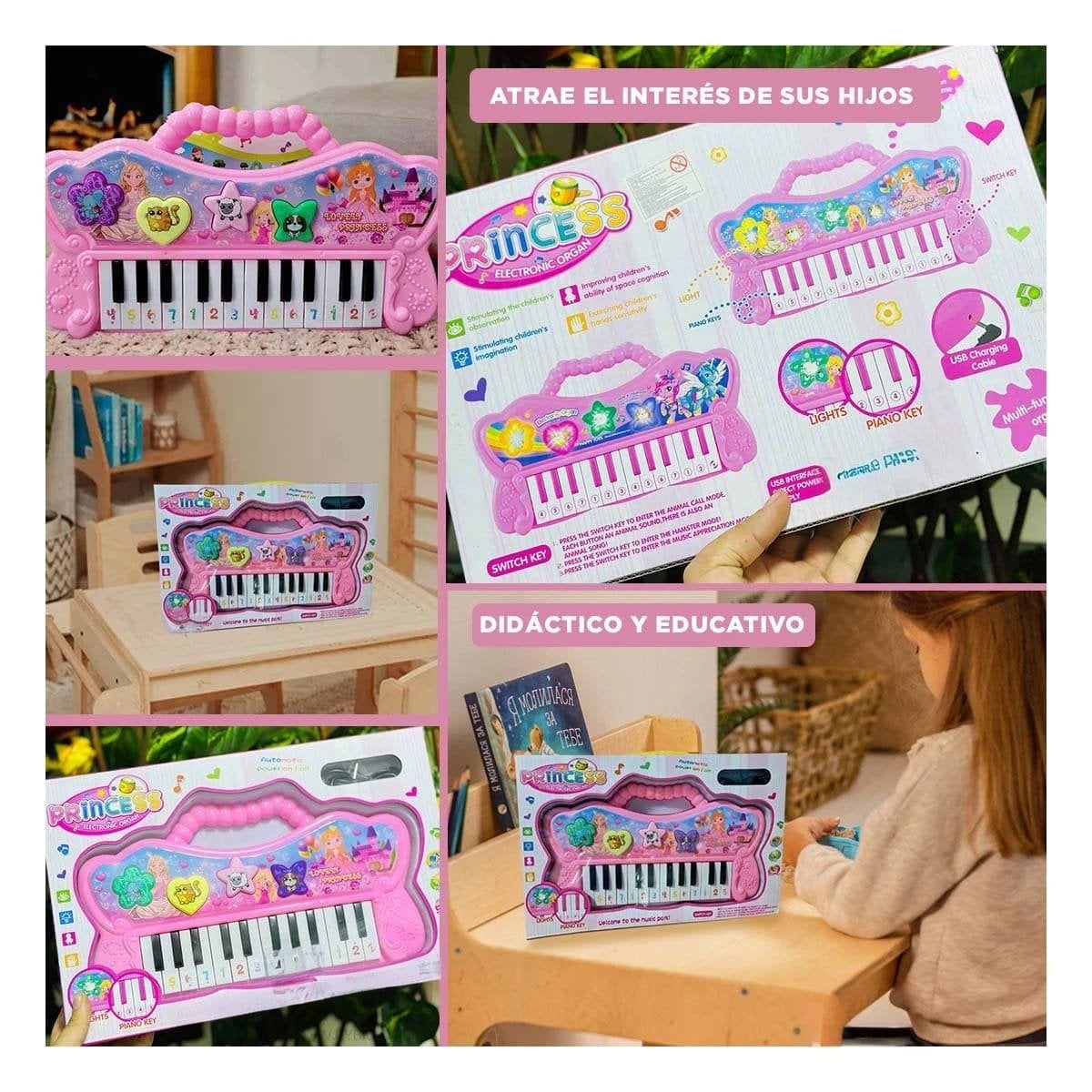 PACK2 TECLADO ROSADO MUSICAL CON PIANO Y SONIDOS PARA JUEGO Y+PAPEL REGALO - 3