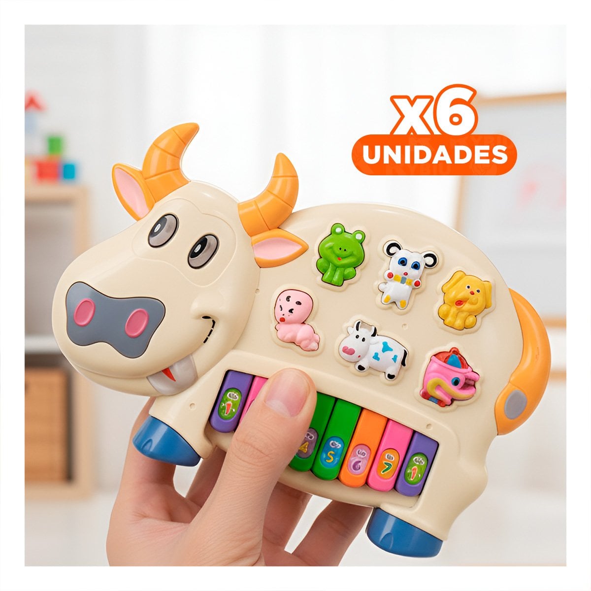 PACK6 SISTEMA MUSICAL VACA CON ANIMALES Y NUMEROS PARA APRENDIZAJE INFANTIL Y+REGALO STICKER - 1