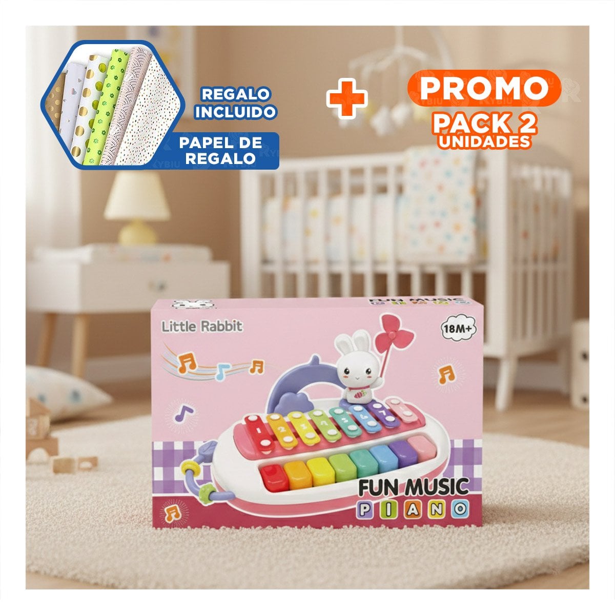 PACK2 CENTRO SONORO INFANTIL PARA JUEGO CREATIVO Y APRENDIZAJE Y+PAPEL REGALO - 1