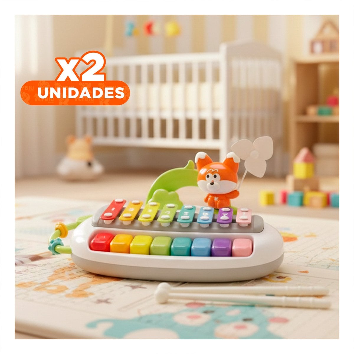 PACK2 INSTRUMENTO CREATIVO MUSICAL CON FIGURA ZORRO PARA RITMO Y DIVERSION Y+REGALO STICKER - 1
