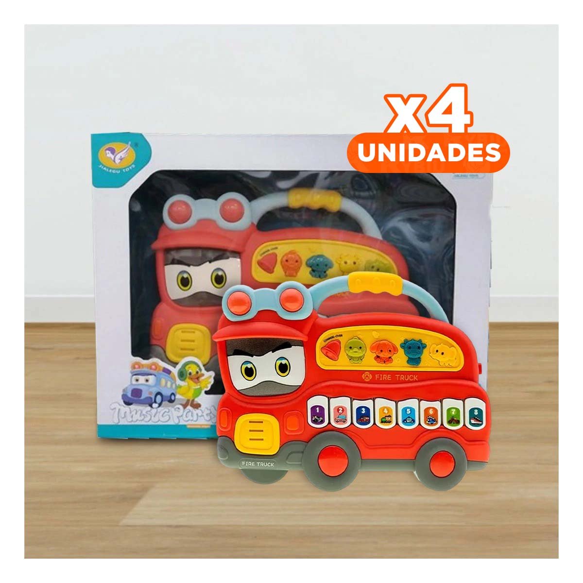 PACK4 EQUIPO SONORO CAMION DE BOMBEROS CON SONIDOS Y LUCES PARA HOGAR ROJO - 1