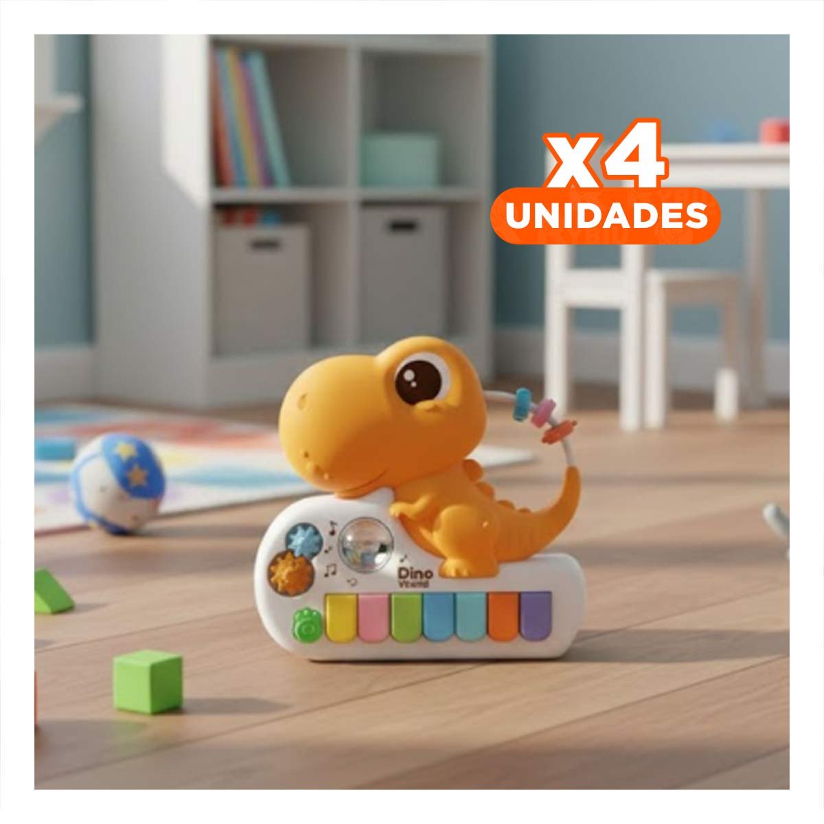 PACK4 SINTETIZADOR MUSICAL CON DISENO DINOSAURIO INFANTIL AMARILLO 17.5 CM - 1