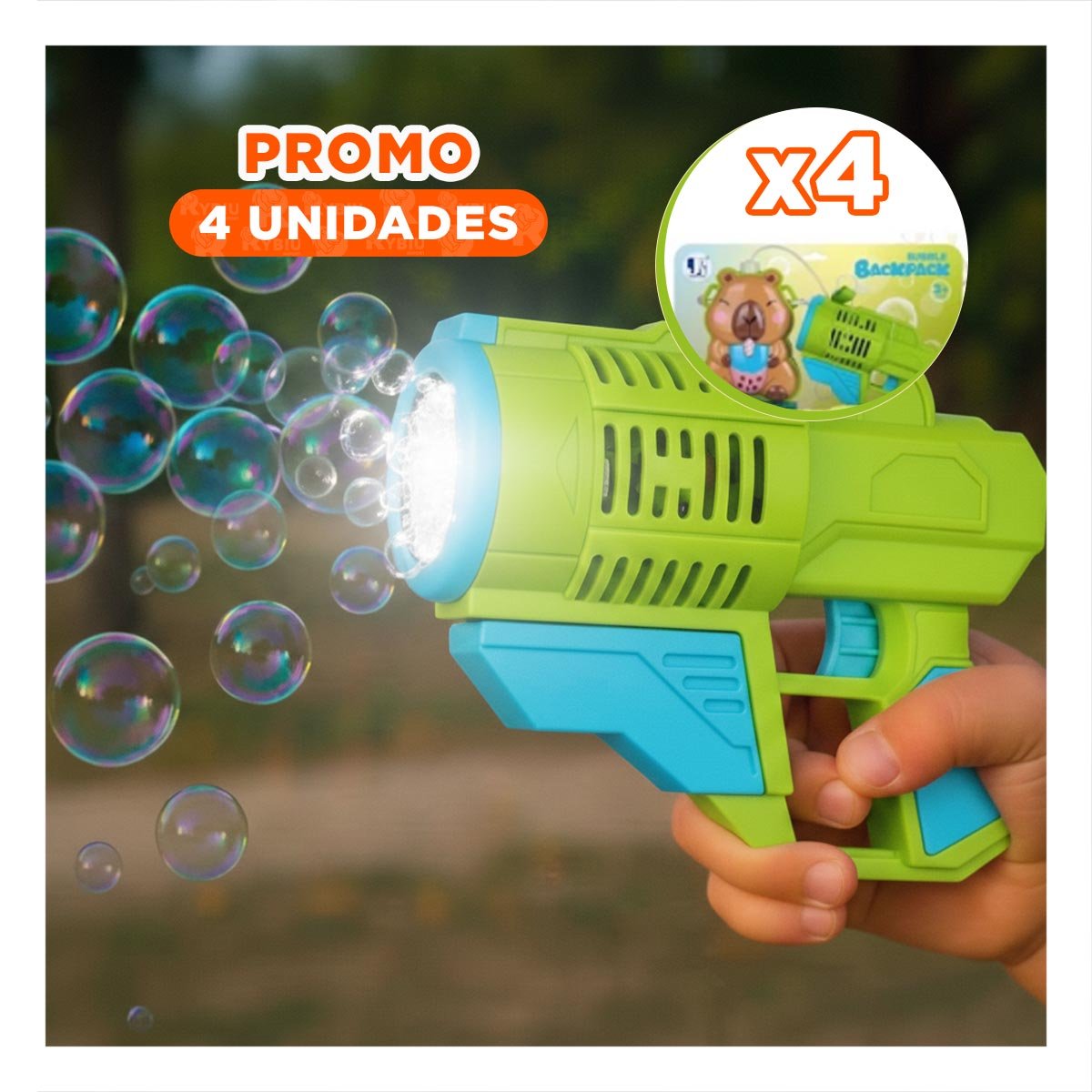 PACK4 ACCESORIO DE JUEGO DE BURBUJAS CON MOCHILA PORTATIL FIGURA ANIMAL VERDE CLARO - 1
