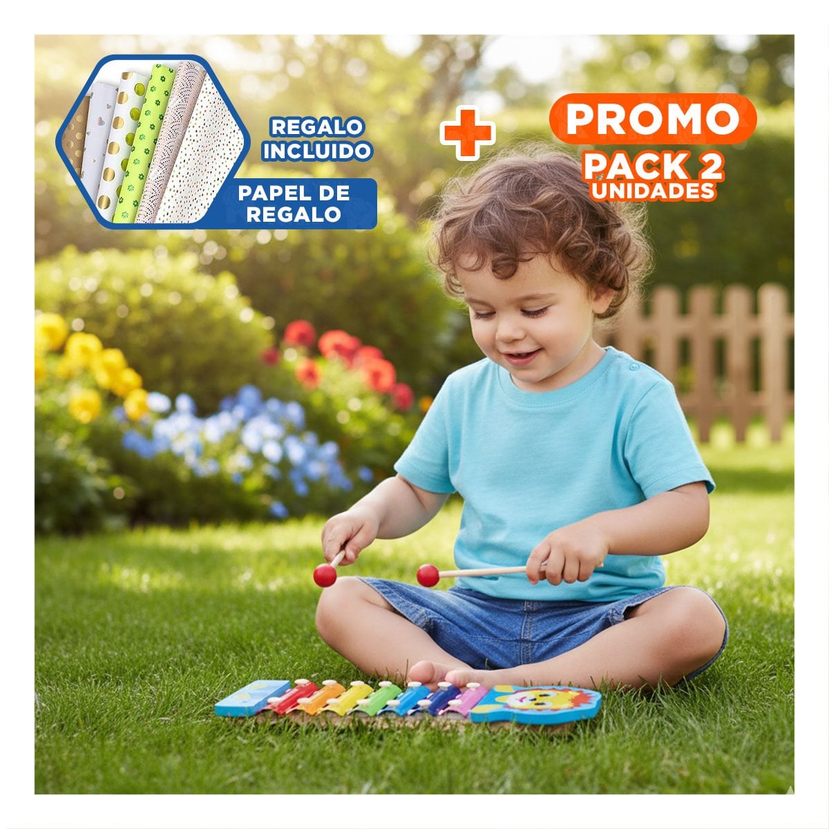 PACK2 INSTRUMENTO DE LEON JUGUETE MUSICAL PARA NINOS ALEGRE Y SEGURO Y+PAPEL REGALO - 1