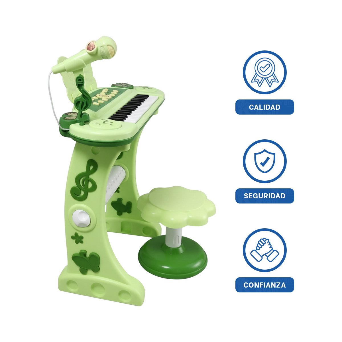 INSTRUMENTO INFANTIL VERDE CON MICROFONO Y SILLA PARA DESARROLLO MUSICAL Y+LIGAS REGALO - 3