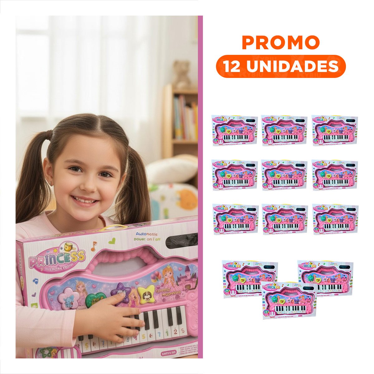 PACK12 ORGANO MUSICAL ROSADO CON TECLAS Y SONIDOS PARA CREATIVIDAD Y+REGALO STICKER - 1