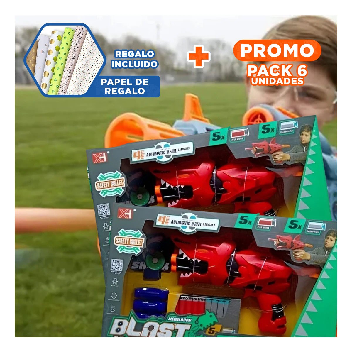 PACK6 LINEA LANZA DARDOS TIPO TIBURON EN CAJA COLOR ROJO PARA JUEGO ACTIVO Y+PAPEL REGALO - 1