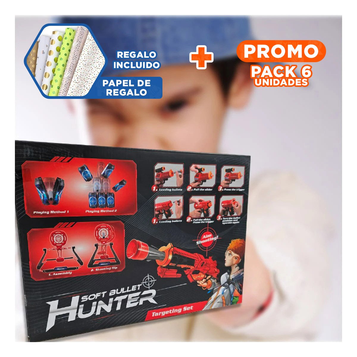 PACK6 COLECCION DE LANZADORES TUMBA LATAS PARA FIESTA DE NIÑOS Y+PAPEL REGALO - 1