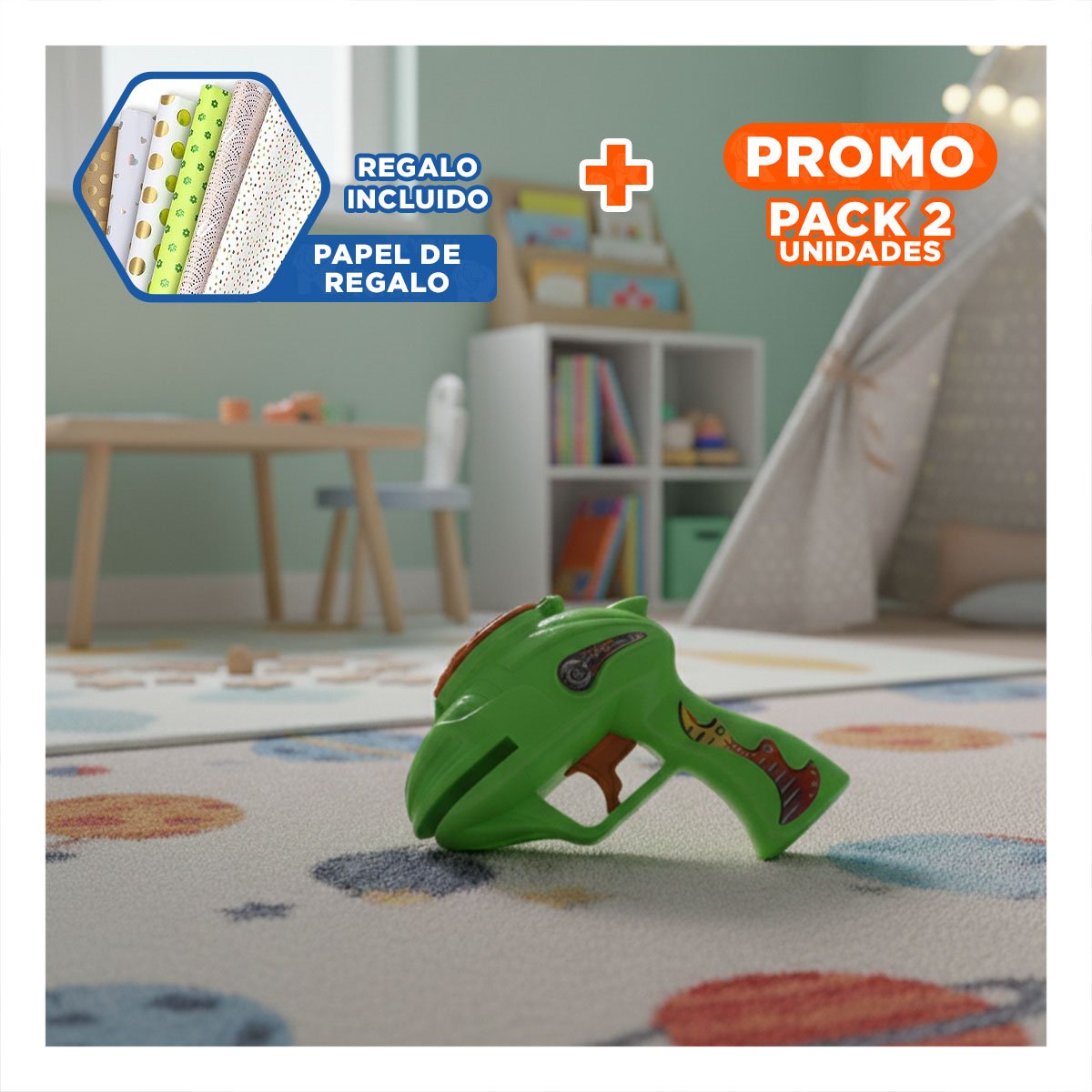 PACK2 EXPERIENCIA RECREATIVA LANZA DARDOS VERDE EN BLISTER Y+PAPEL REGALO - 1