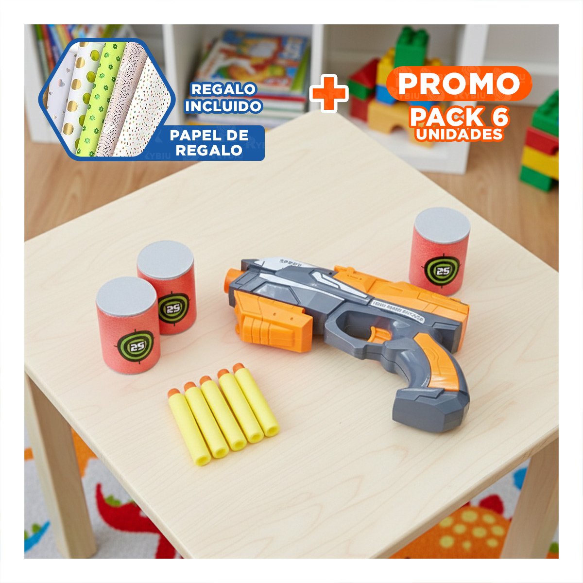 PACK6 JUEGO INTERACTIVO DE DARDOS CON LATAS PARA COORDINACION Y ENFOQUE Y+PAPEL REGALO - 1