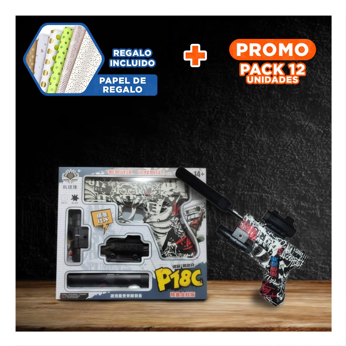 PACK12 JUEGO HIDROGEL SILENCIADOR CHICA PARA JUEGO SEGURO Y+PAPEL REGALO - 1