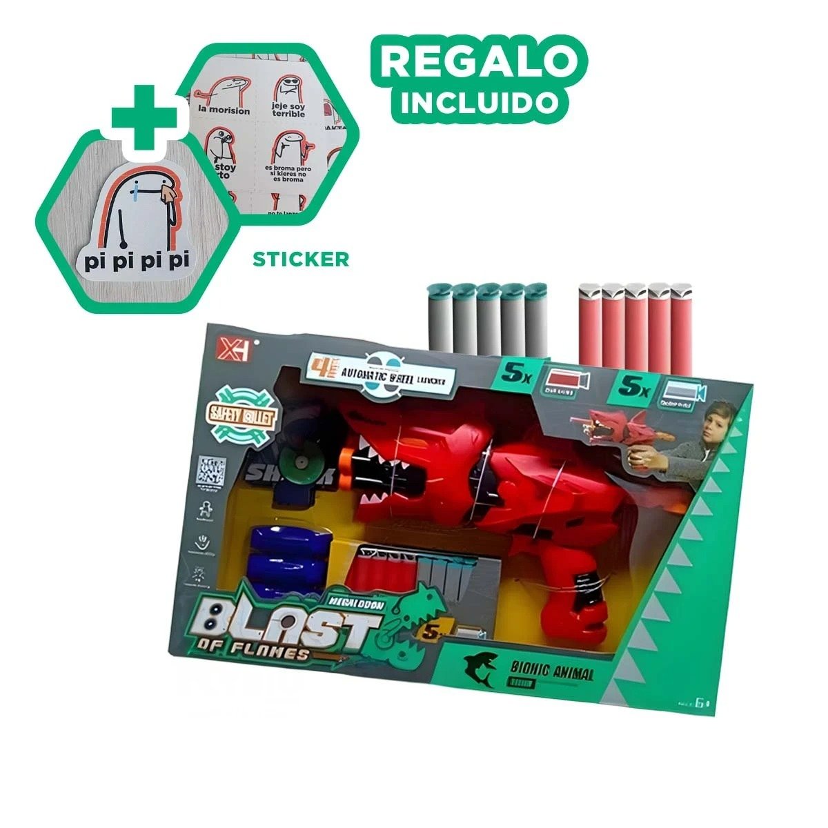 ELEMENTO LANZA DARDOS TIPO TIBURON EN CAJA COLOR ROJO PARA JUEGO INTERACTIVO Y+REGALO STICKER - 1