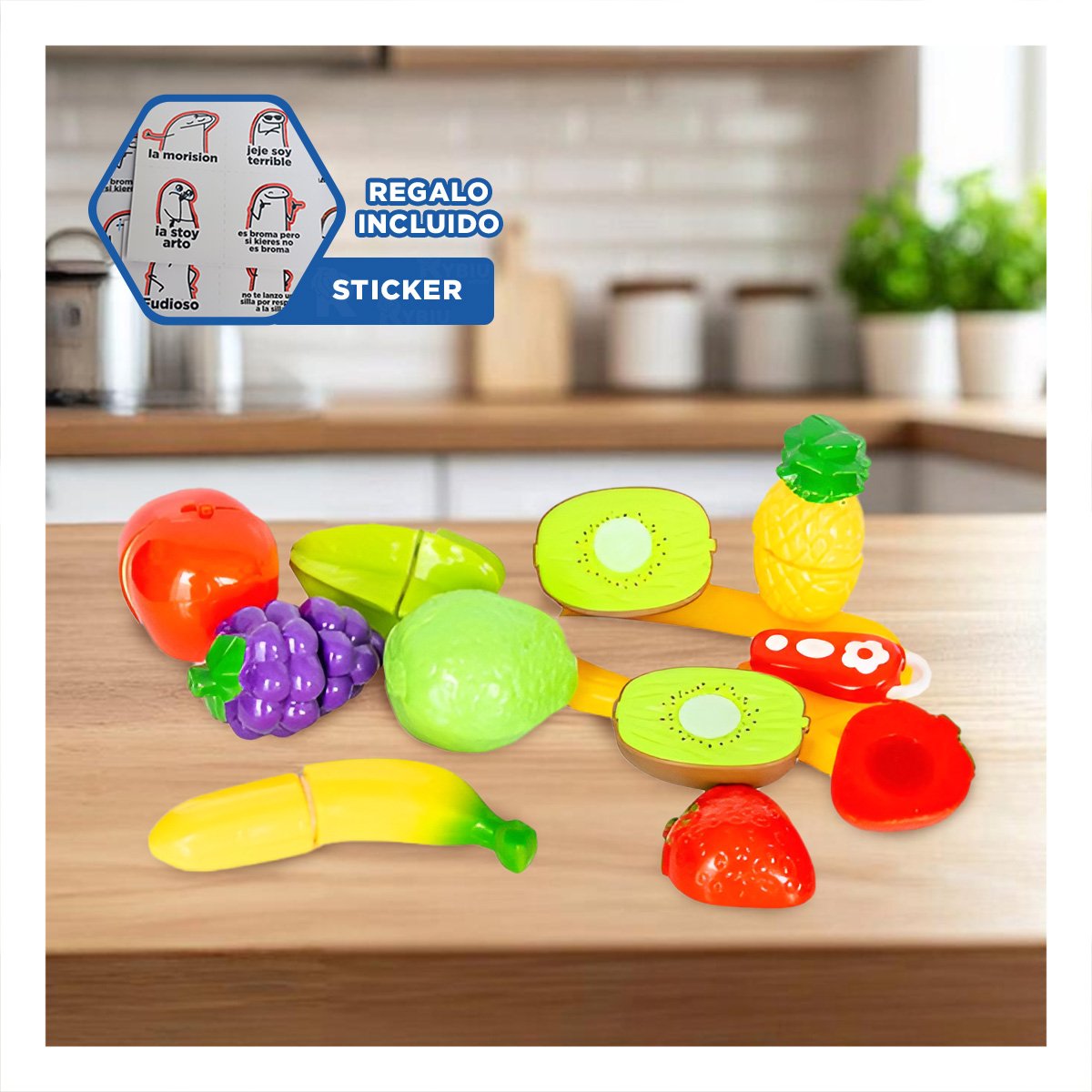PAQUETE DE COCINA HOGAR CON VERDURAS PARA CORTAR DIDACTICO Y TABLA Y+REGALO STICKER - 1