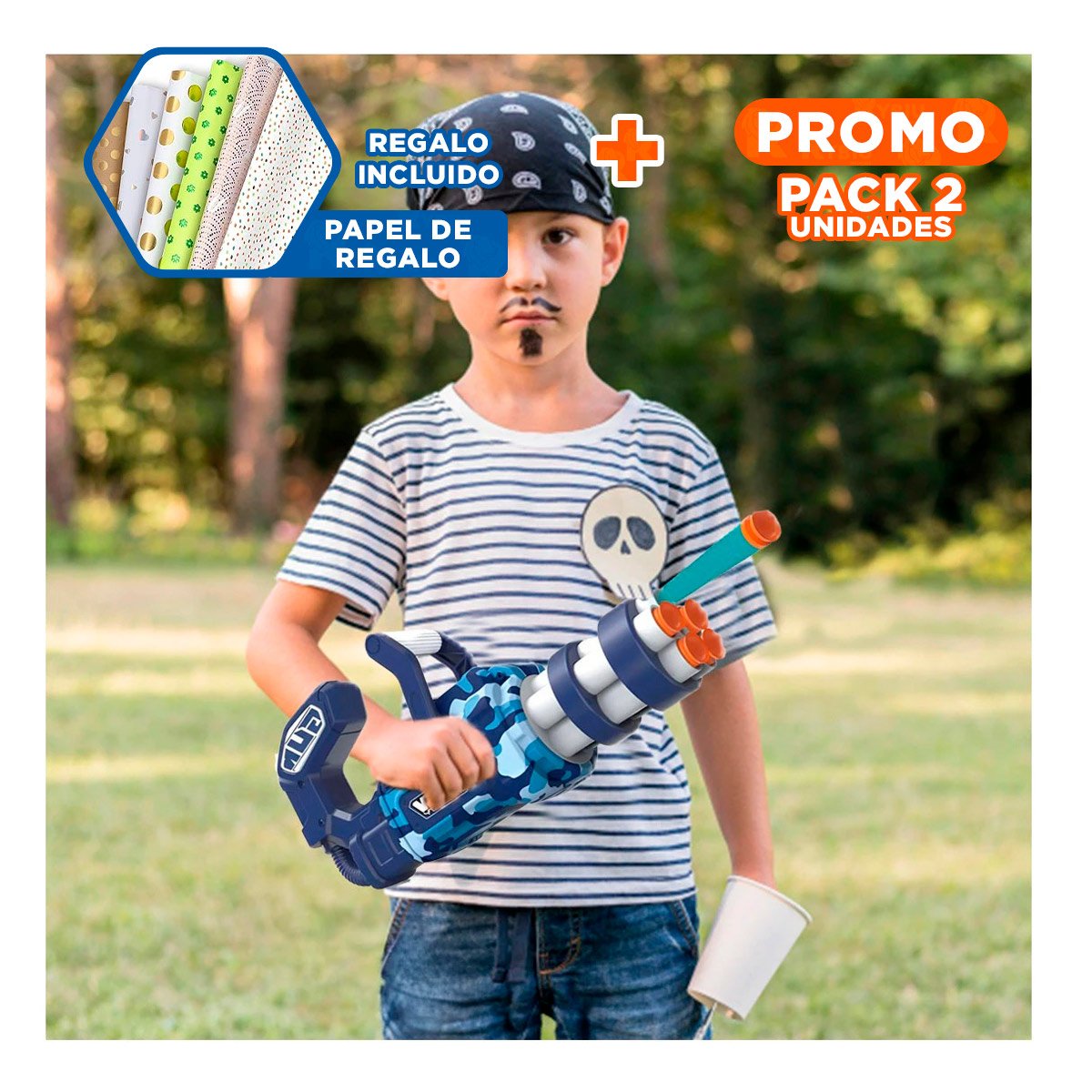 PACK2 JUGUETE LANZA DARDOS AZUL PARA NIÑOS COLORIDO Y DIVERTIDO Y+PAPEL REGALO - 1