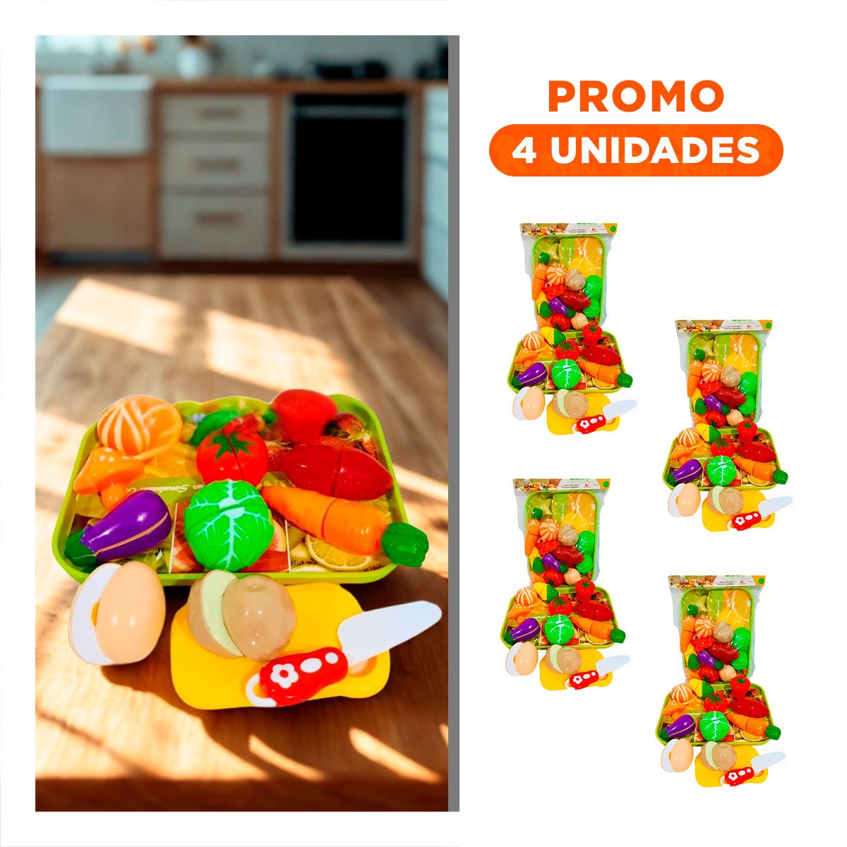 PACK4 HOGAR DE COCINA PARA CORTAR VERDURAS CON TABLA Y BANDEJA Y+REGALO STICKER - 1