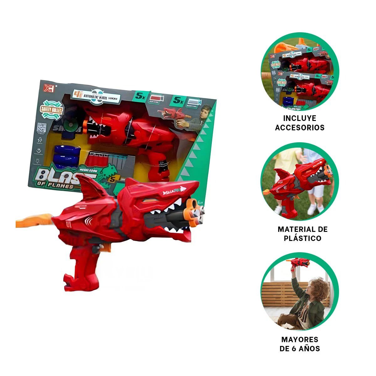 PRODUCTO LANZA DARDOS TIPO TIBURON EN CAJA COLOR ROJO PARA JUEGO DIARIO EN CASA - 3