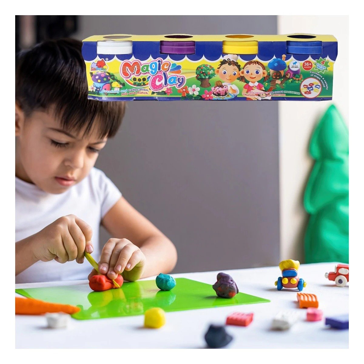 PACK4 COMBO DE PLASTILINA X4 EN VASOS DE COLORES PARA ARTE Y CREATIVIDAD Y+PAPEL REGALO - 2