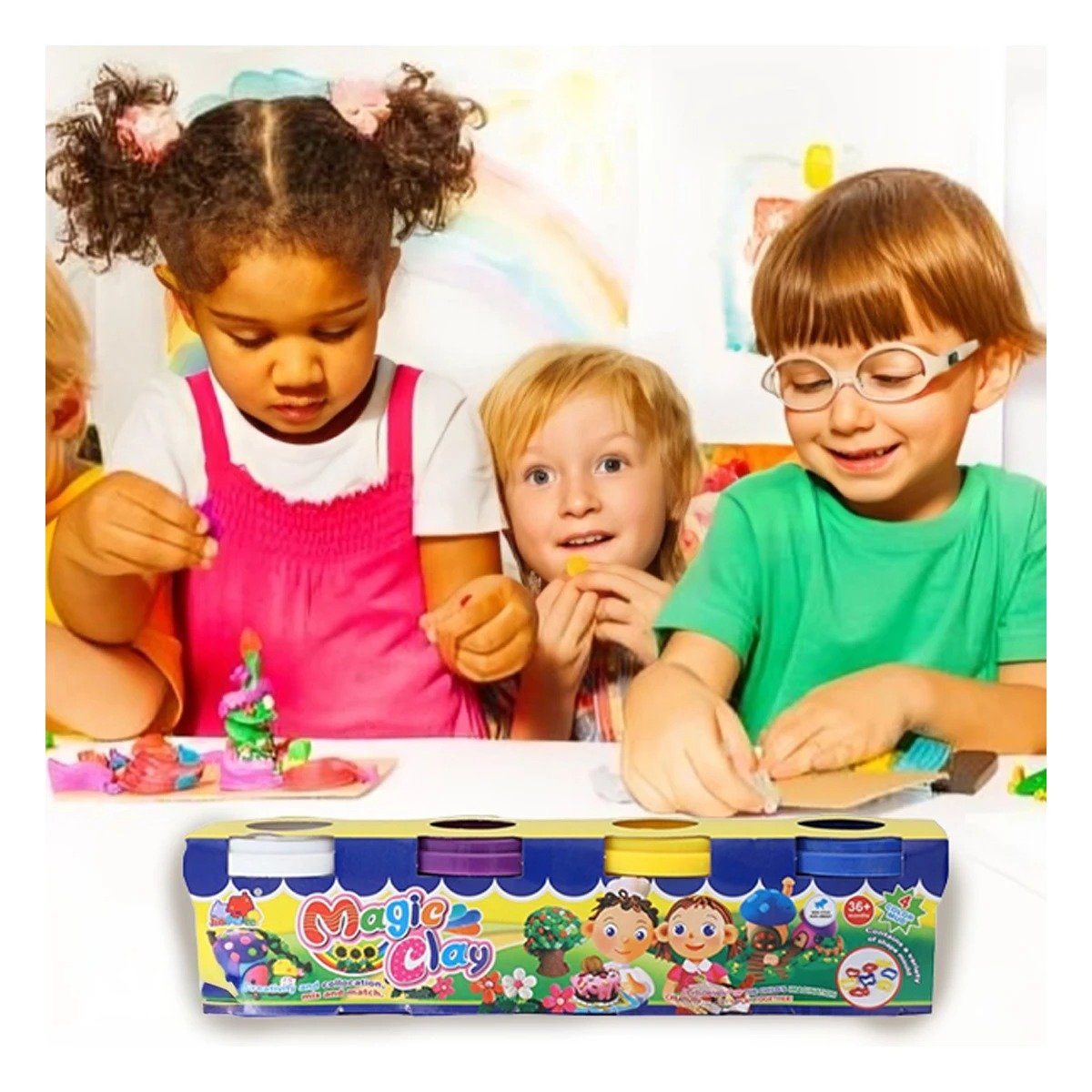 PACK4 COMBO DE PLASTILINA X4 EN VASOS DE COLORES PARA ARTE Y CREATIVIDAD Y+PAPEL REGALO - 5