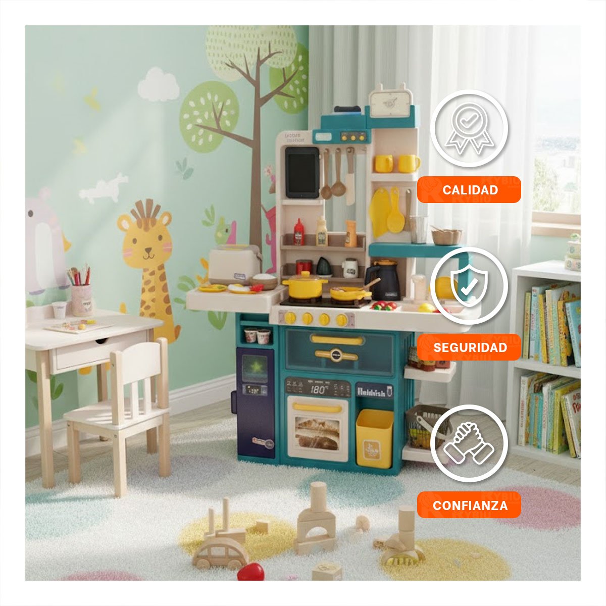 MODULO DE COCINA INFANTIL CELESTE CON ACCESORIOS PARA JUEGO DE IMITACION EN CASA Y+PAPEL REGALO - 3
