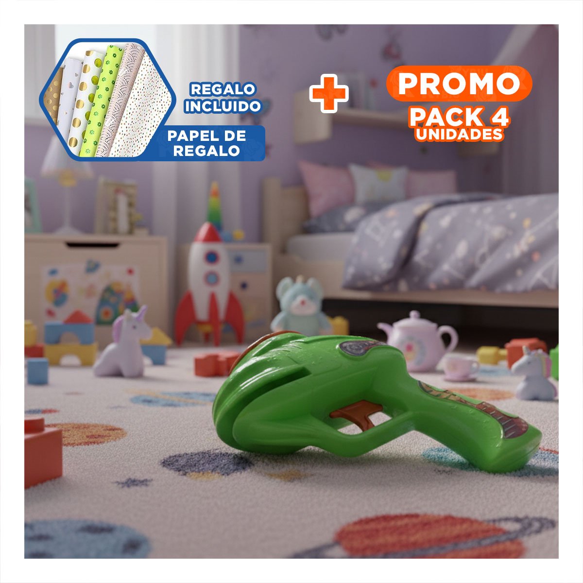 PACK4 CONCEPTO RECREATIVO LANZA DARDOS VERDE EN BLISTER Y+PAPEL REGALO - 1