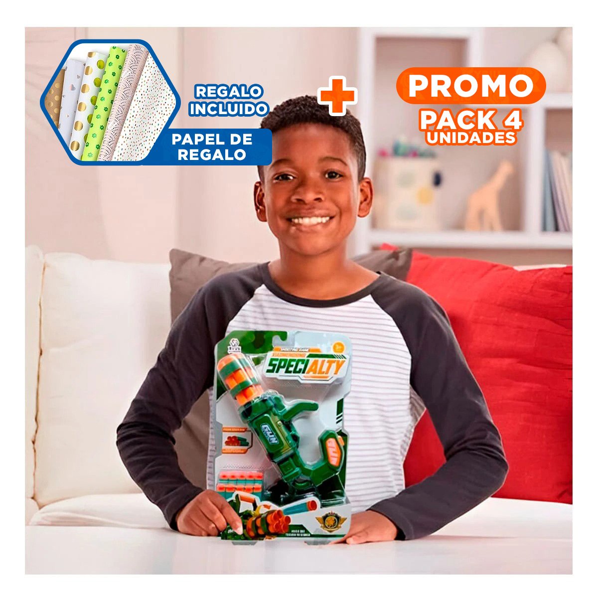 PACK4 LANZADOR DE DARDOS VERDE PARA NIÑOS ALEGRE Y MOTIVACION Y+PAPEL REGALO - 1