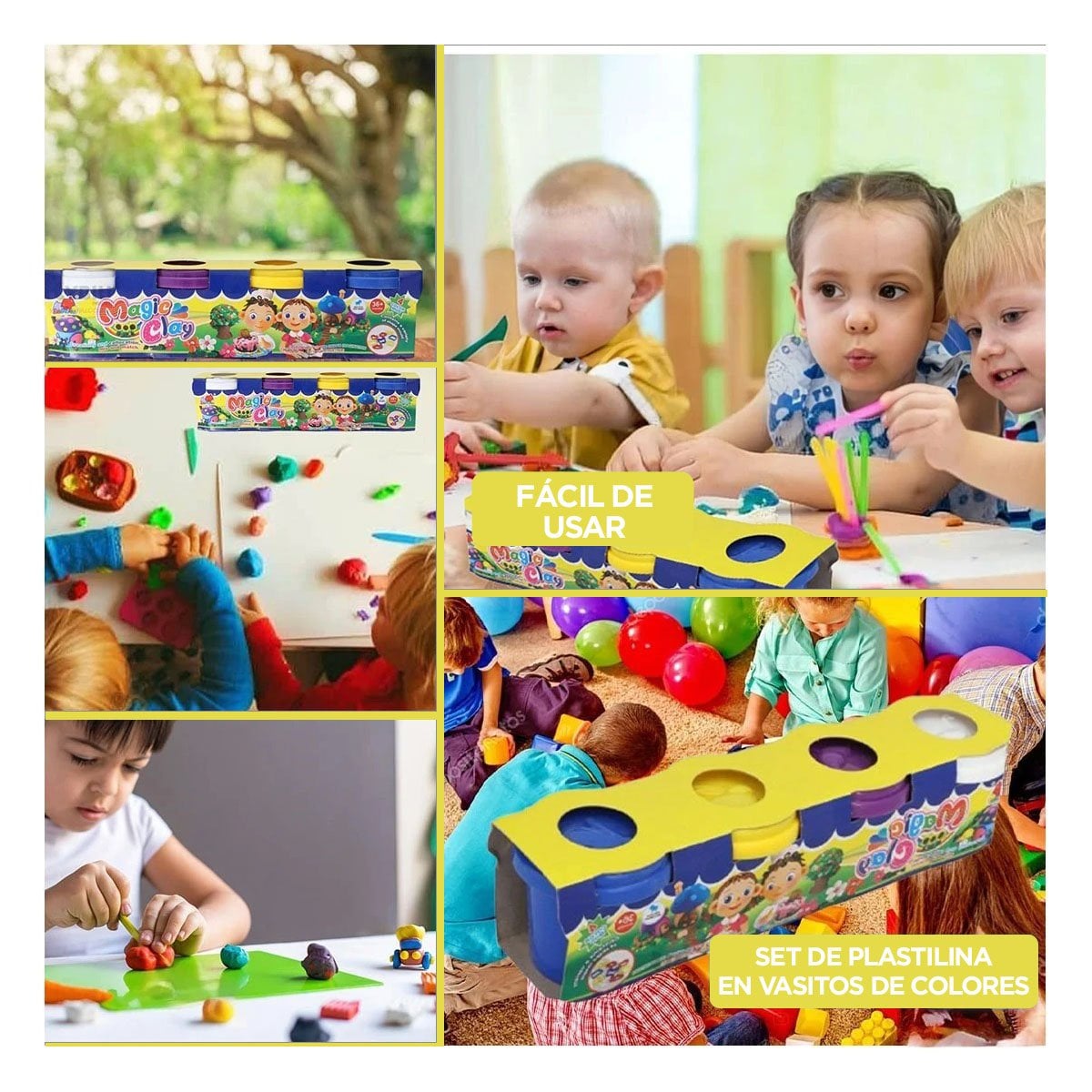 PACK2 CAJON DE PLASTILINA X4 EN VASOS DE COLORES PARA ACTIVIDADES EN CASA Y+PAPEL REGALO - 3