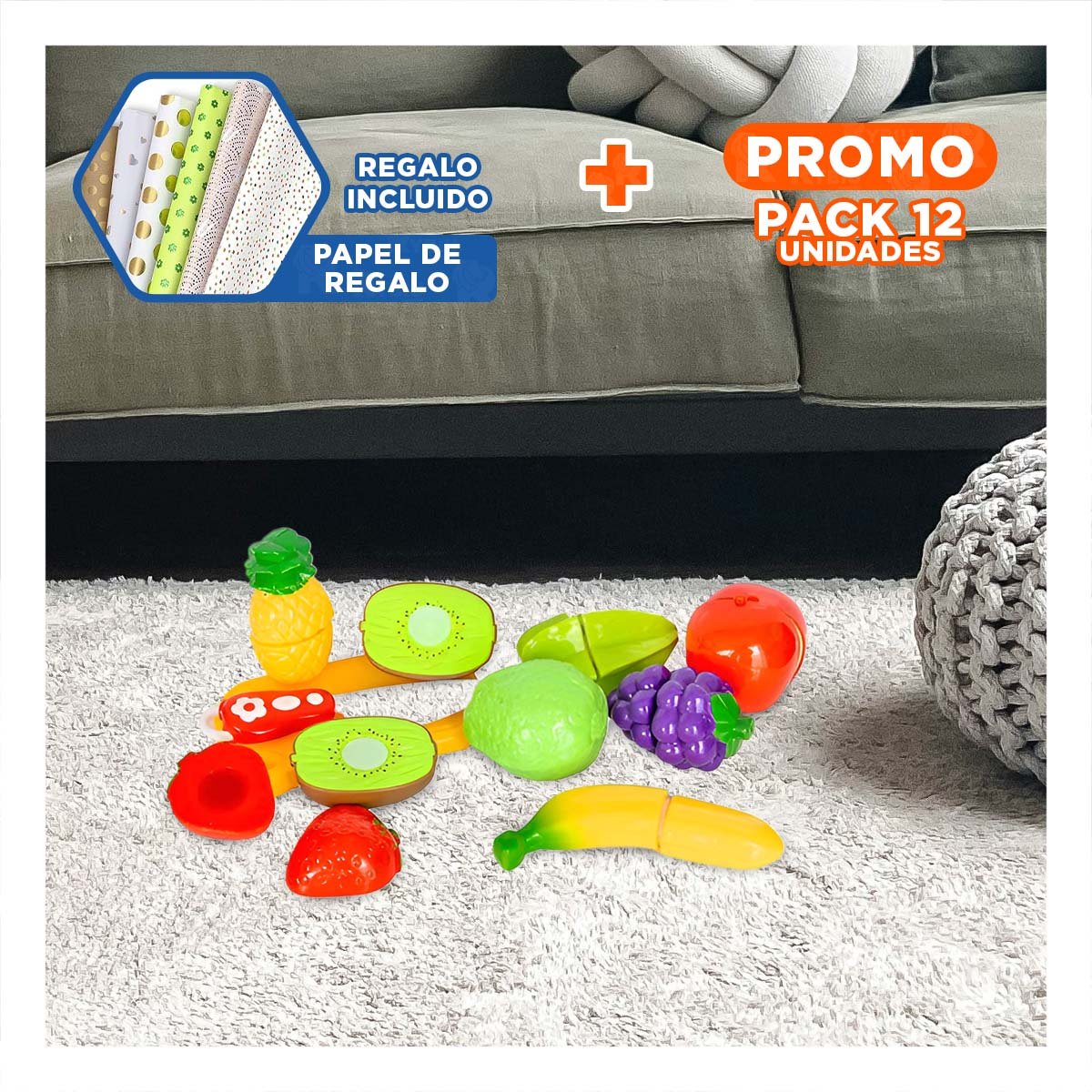 PACK12 KIT DE VERDURAS DE JUGUETE PARA CORTAR DIDACTICO CON TABLA COCINA Y+PAPEL REGALO - 1