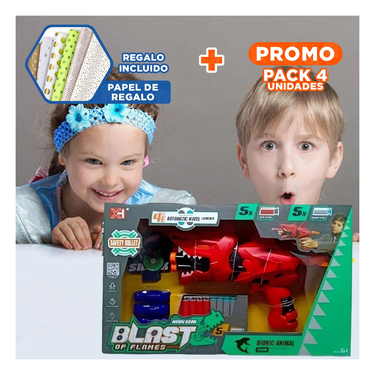 PACK4 CONCEPTO LANZA DARDOS TIPO TIBURON EN CAJA COLOR ROJO PARA DIVERSION Y+PAPEL REGALO - 1