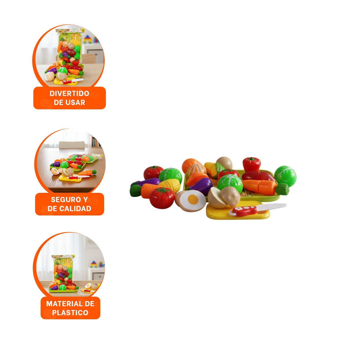 CONJUNTO DE COCINA CON VERDURAS PARA CORTAR BANDEJA Y TABLA HOGAR - 3
