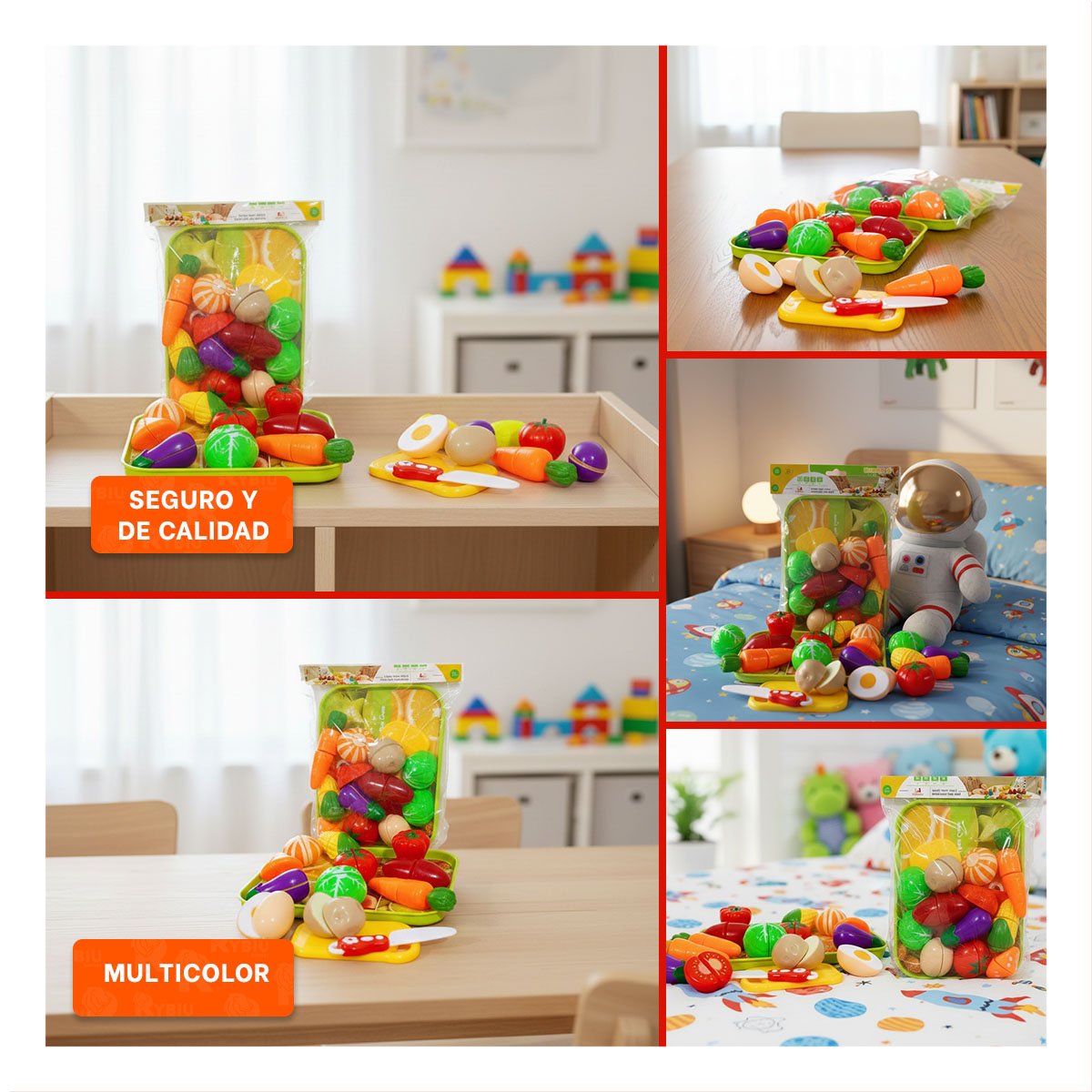 CONJUNTO DE COCINA CON VERDURAS PARA CORTAR BANDEJA Y TABLA HOGAR - 5