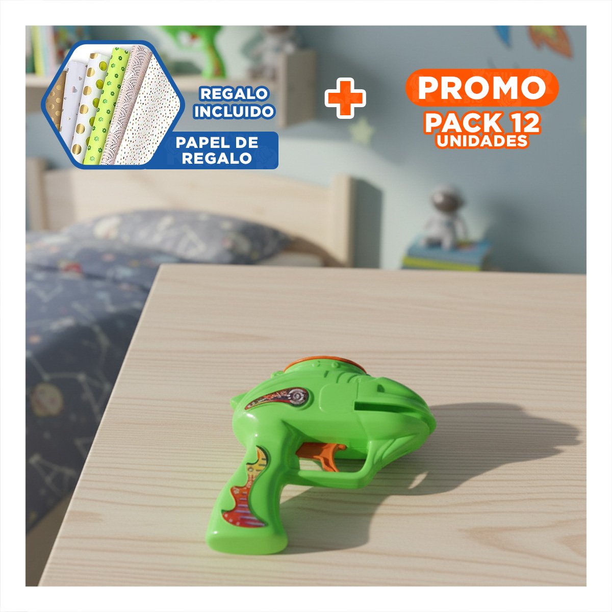 PACK12 MODELO DE JUEGO LANZA DARDOS VERDE EN BLISTER Y+PAPEL REGALO - 1