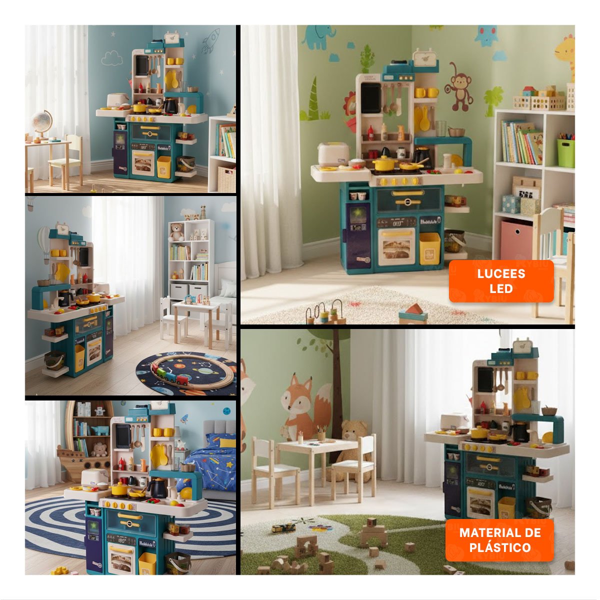 PACK2 ESPACIO LUDICO DE COCINA INFANTIL CELESTE CON ACCESORIOS PARA HOGAR Y+PAPEL REGALO - 3
