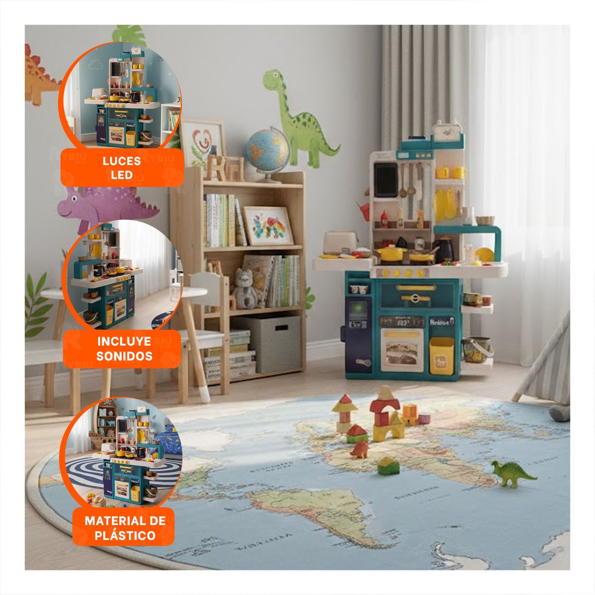 PACK2 ESPACIO LUDICO DE COCINA INFANTIL CELESTE CON ACCESORIOS PARA HOGAR Y+PAPEL REGALO - 5