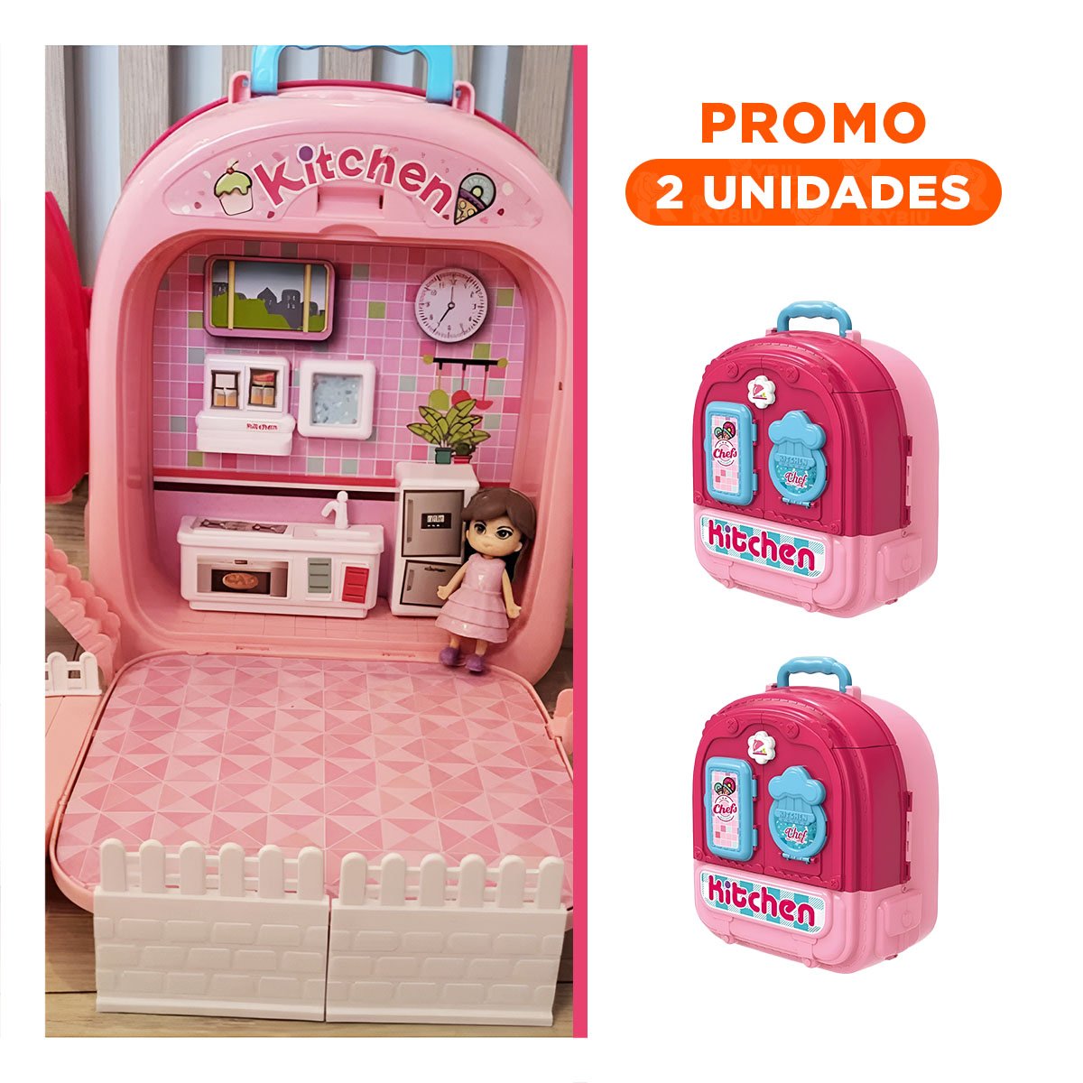 PACK2 MOCHILA DE COCINA PORTATIL 3 EN 1 ROSADO PARA DIVERSION - 1