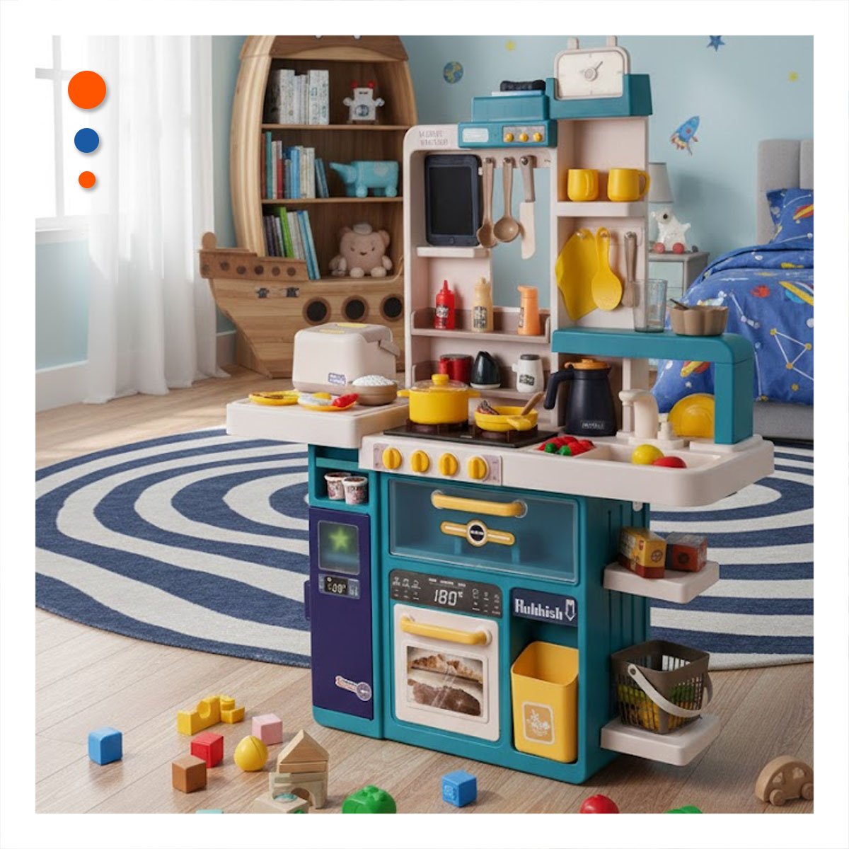 RINCON DE COCINA INFANTIL CELESTE CON ACCESORIOS PARA JUEGO CREATIVO EN HOGAR Y+POST IT - 3