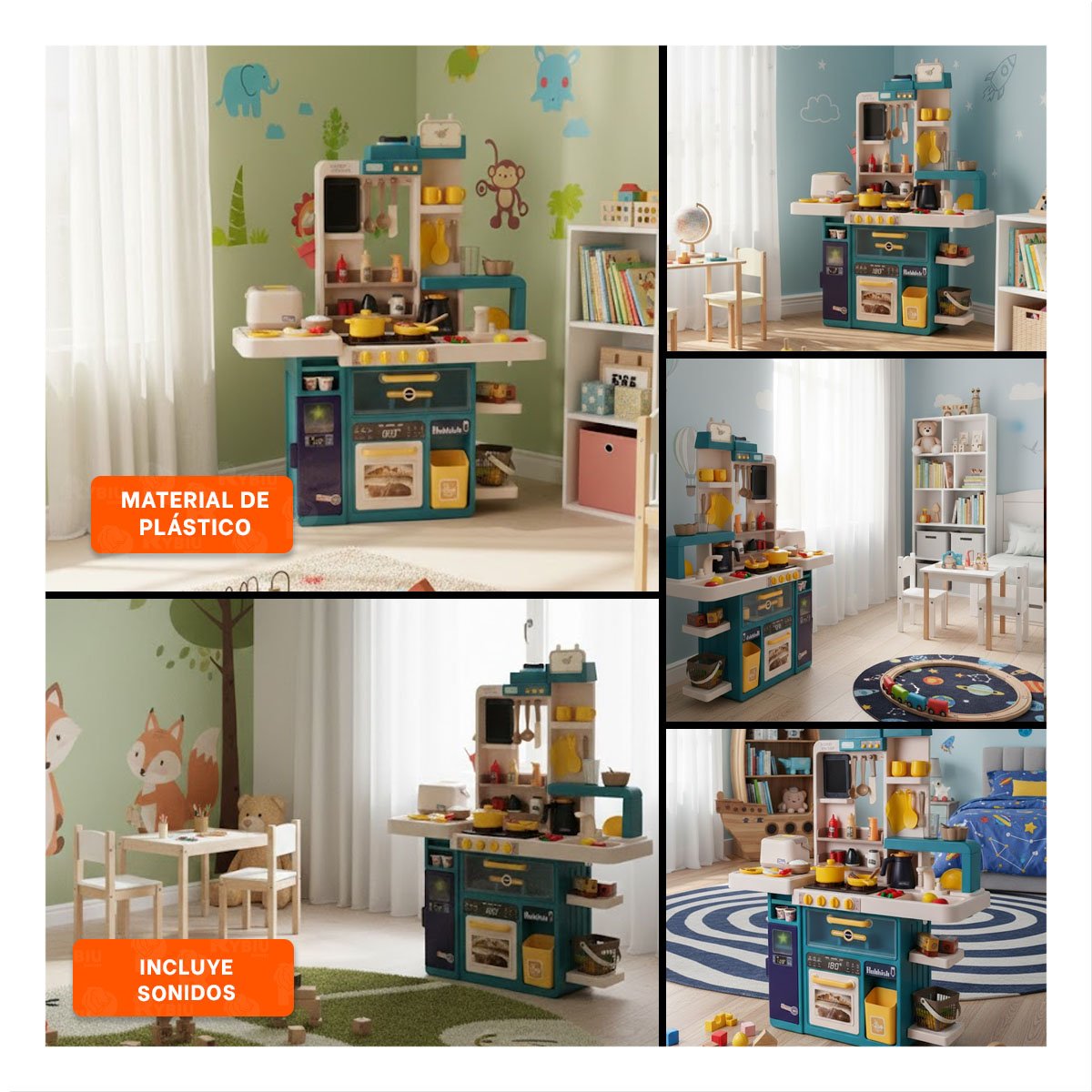 RINCON DE COCINA INFANTIL CELESTE CON ACCESORIOS PARA JUEGO CREATIVO EN HOGAR Y+POST IT - 5