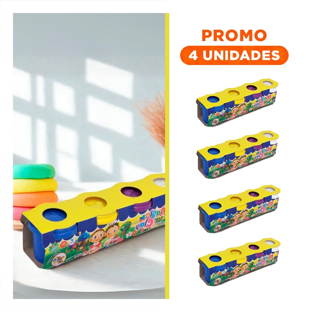 PACK4 CONJUNTO ARTISTICO DE PLASTILINA X4 EN VASOS DE COLORES PARA Y+REGALO STICKER - 1