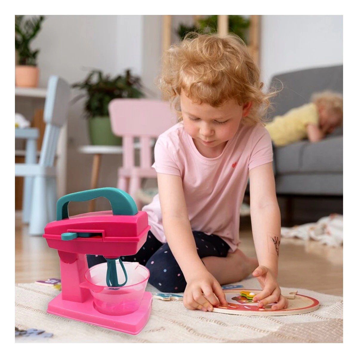 PACK6 AMBIENTE COCINA JUGUETE CON CAFETERA Y BATIDORA ROSADO PARA HOGAR Y+PAPEL REGALO - 2