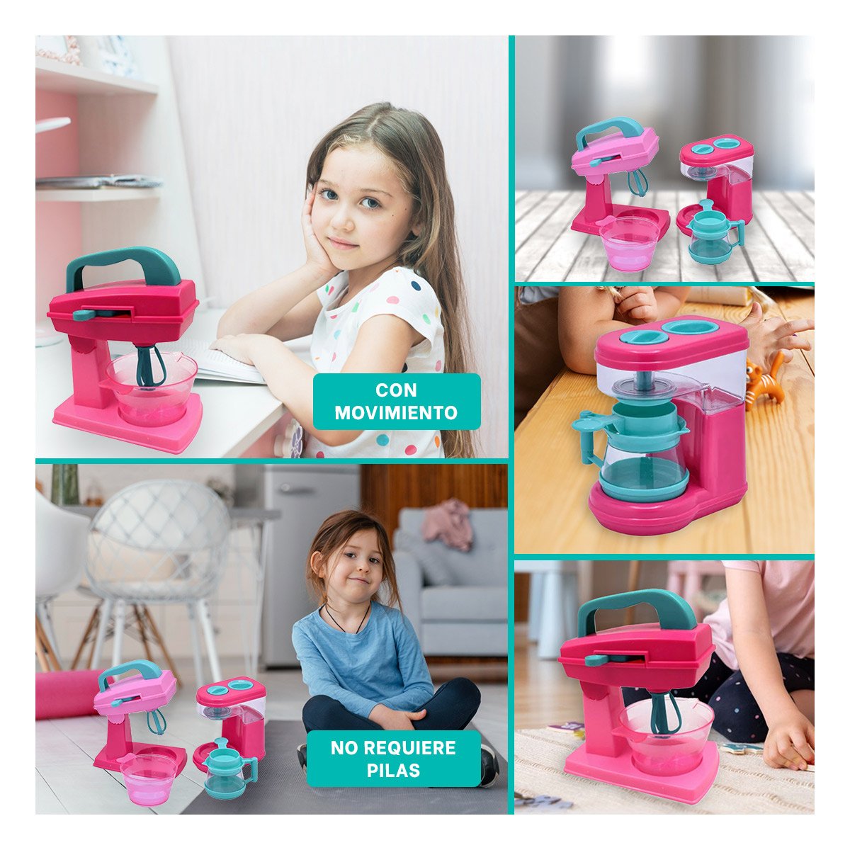 PACK6 AMBIENTE COCINA JUGUETE CON CAFETERA Y BATIDORA ROSADO PARA HOGAR Y+PAPEL REGALO - 3
