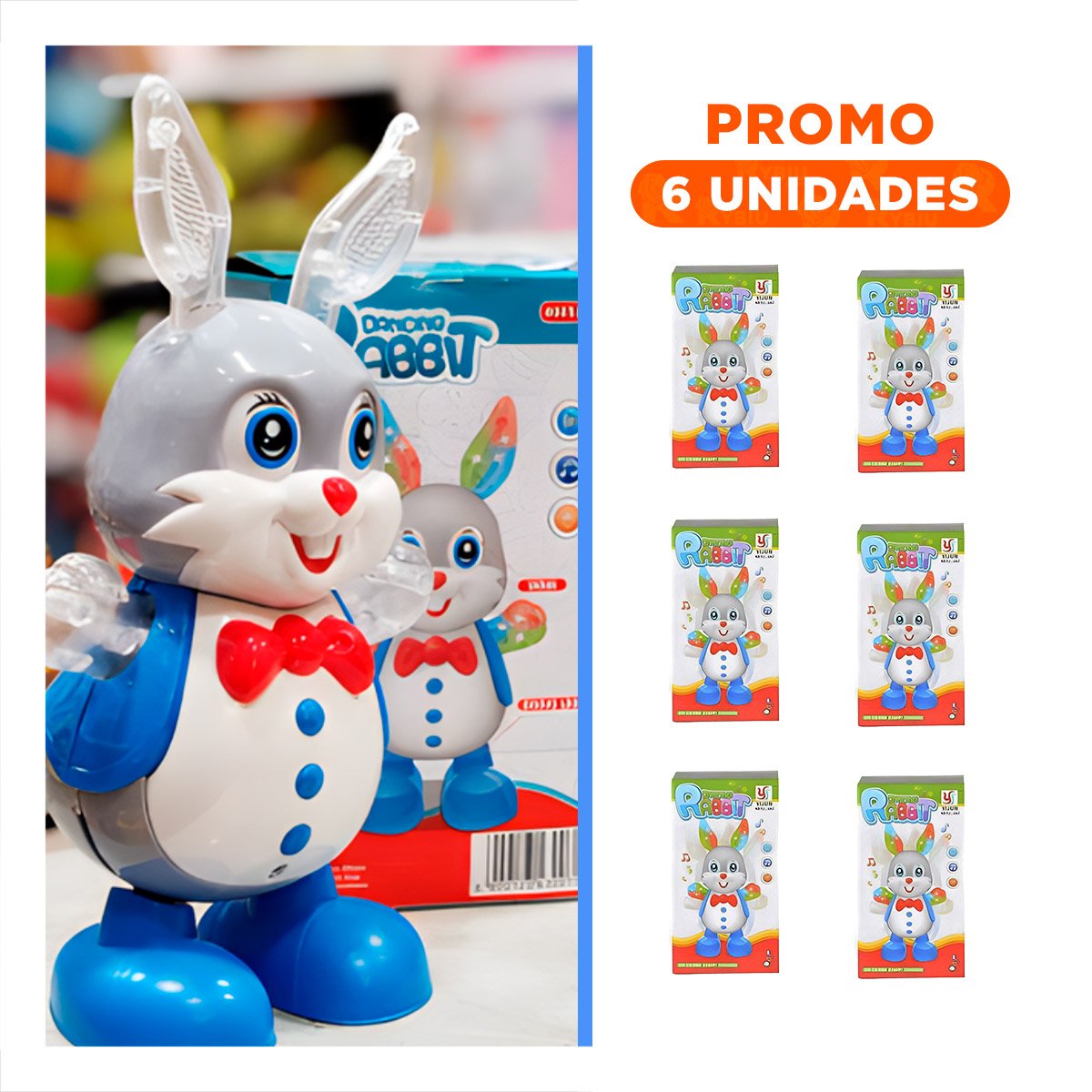 PACK6 PRODUCTO ANIMADO CONEJO INTERACTIVO MUSICAL CON LUCES LED TECNOLOGIA PARA HOGAR - 1