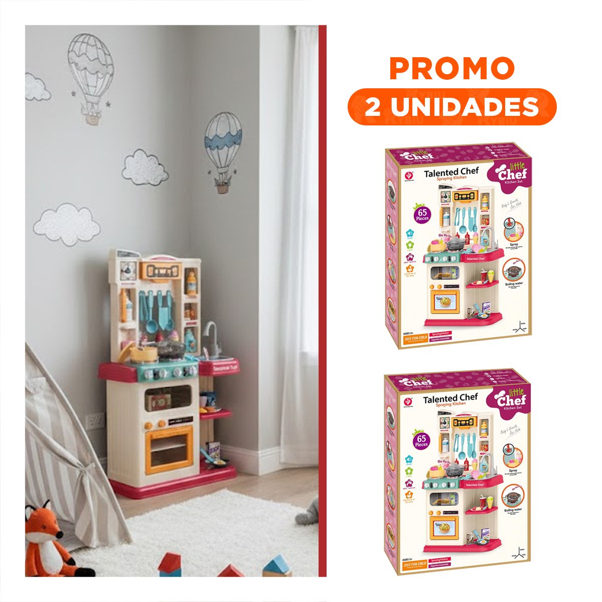 PACK2 ESCENARIO DE COCINA ROSADO CON ACCESORIOS PARA JUEGO CREATIVO Y HOGAR - 1